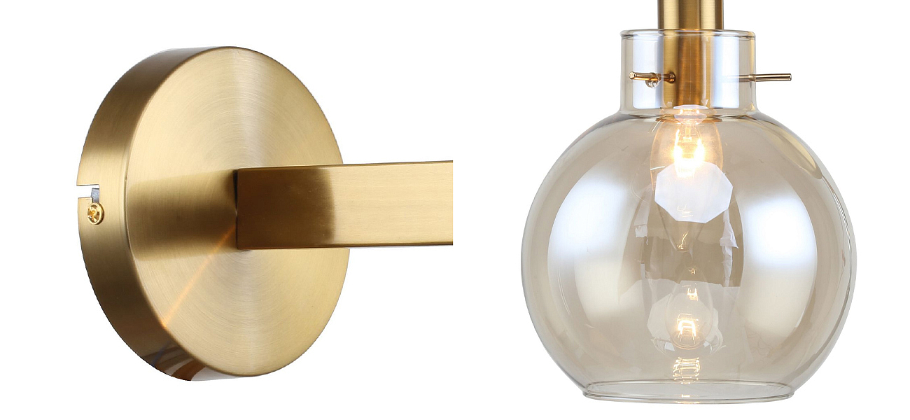 Бра с плафоном коньячного цвета Carmella Globe Brass Бра с плафоном коньячного цвета Carmella Globe Brass - Loft-Concept в Рязани