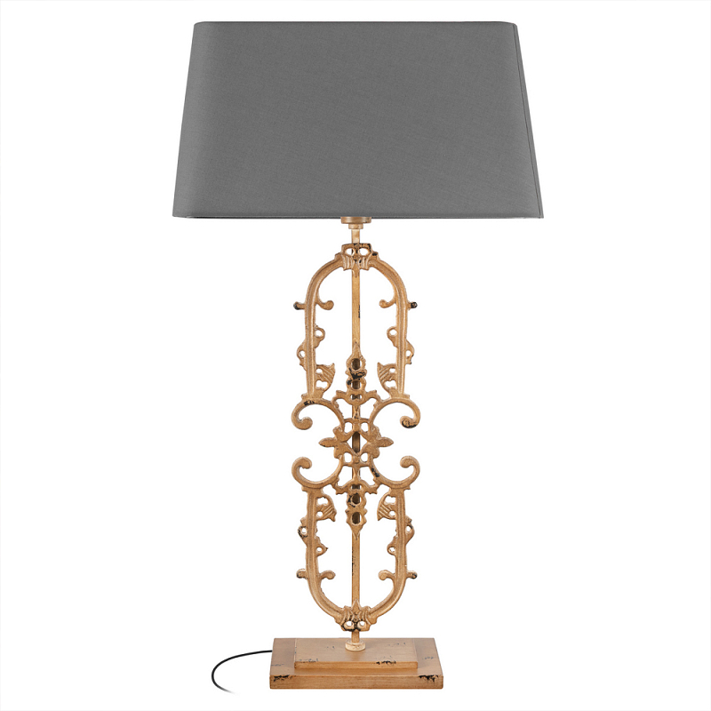 Настольная лампа на ажурном чугунном основании с тканевым серым абажуром Openwork Lamp Коричневый Серый Настольная лампа на ажурном чугунном основании с тканевым серым абажуром Openwork Lamp Коричневый Серый в Рязани | Loft Concept