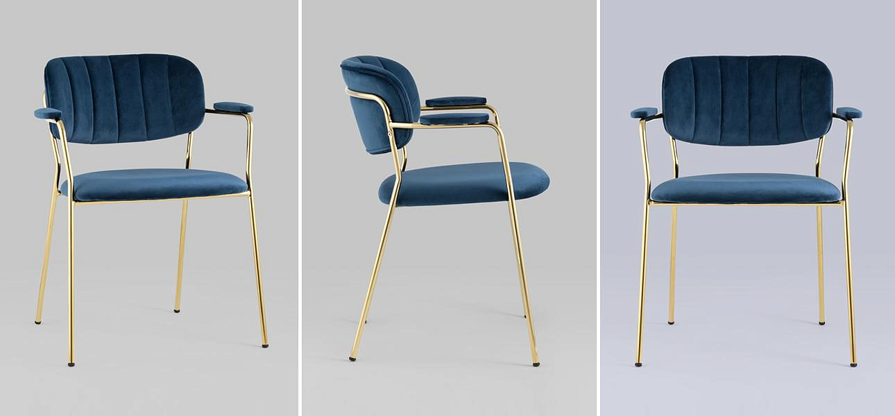 Стул Singer Chair Золотой Металл Синий Велюр Стул Singer Chair Золотой Металл Синий Велюр - Loft-Concept в Рязани