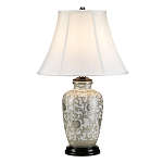 Настольная лампа с фарфоровым основанием с декоративным орнаментом и белым абажуром на темной круглой подставке Elstead Lighting варинант исполнения - 11 | Loft Concept в Рязани