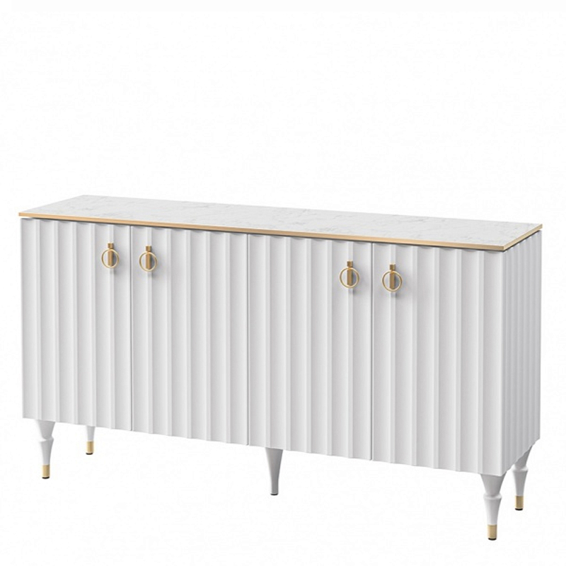 Консоль четырёхдверная с белым рельефным фасадом Expanses of Beauty Белый Золотой Белый Мрамор Bianco в Рязани | Loft Concept 