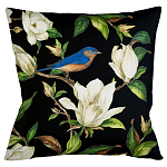 Декоративная подушка чёрная с изображением птицы в саду Blooming Blue Birds варинант исполнения - 1 | Loft Concept в Рязани
