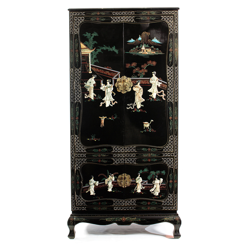 Шкаф черный в китайском стиле Chinese Cabinet Black Черный Мульти Шкаф черный в китайском стиле Chinese Cabinet Black Черный Мульти в Рязани | Loft Concept