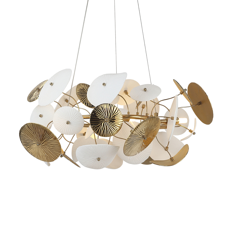 Люстра с белыми и золотистыми цветами Dahlia Flowers Lamp Белый Латунь в Рязани | Loft Concept 