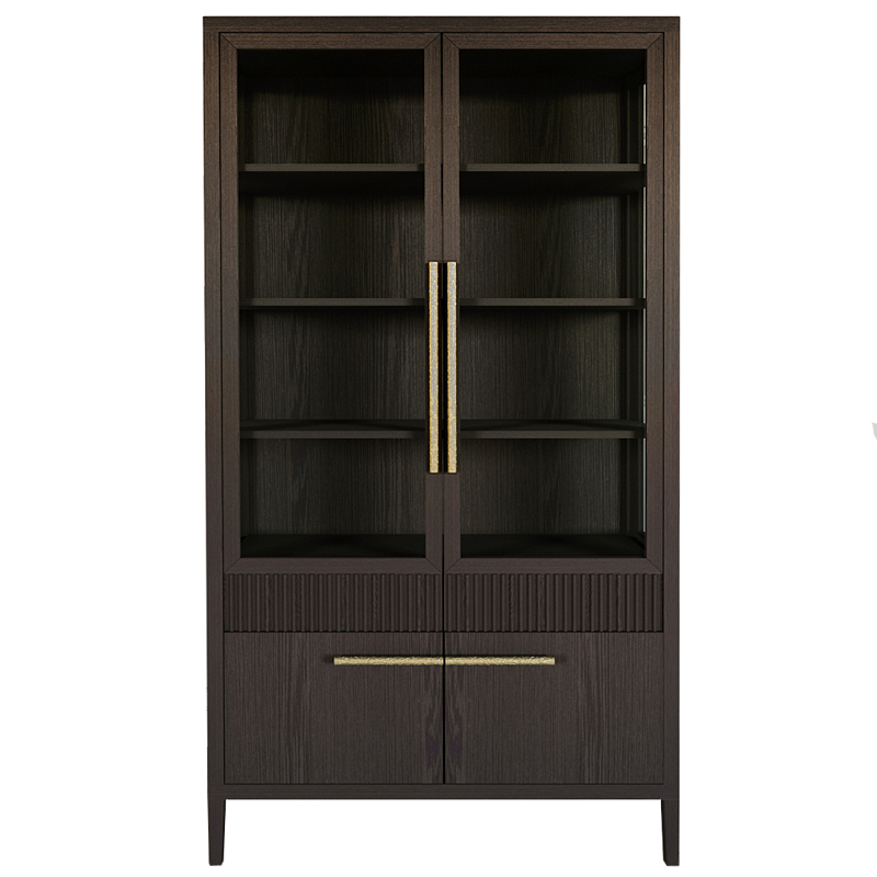 Витрина Primo со стеклянными фасадами и буфетом шпон Темный орех Темный дуб Золотой в Рязани | Loft Concept 