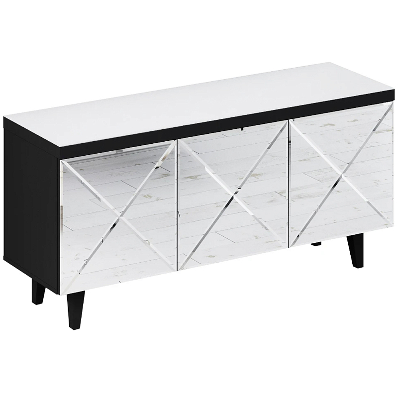 Длинная тумба с зеркальным декором Arden Cabinet Черный Белый Зеркало Длинная тумба с зеркальным декором Arden Cabinet Черный Белый Зеркало в Рязани | Loft Concept