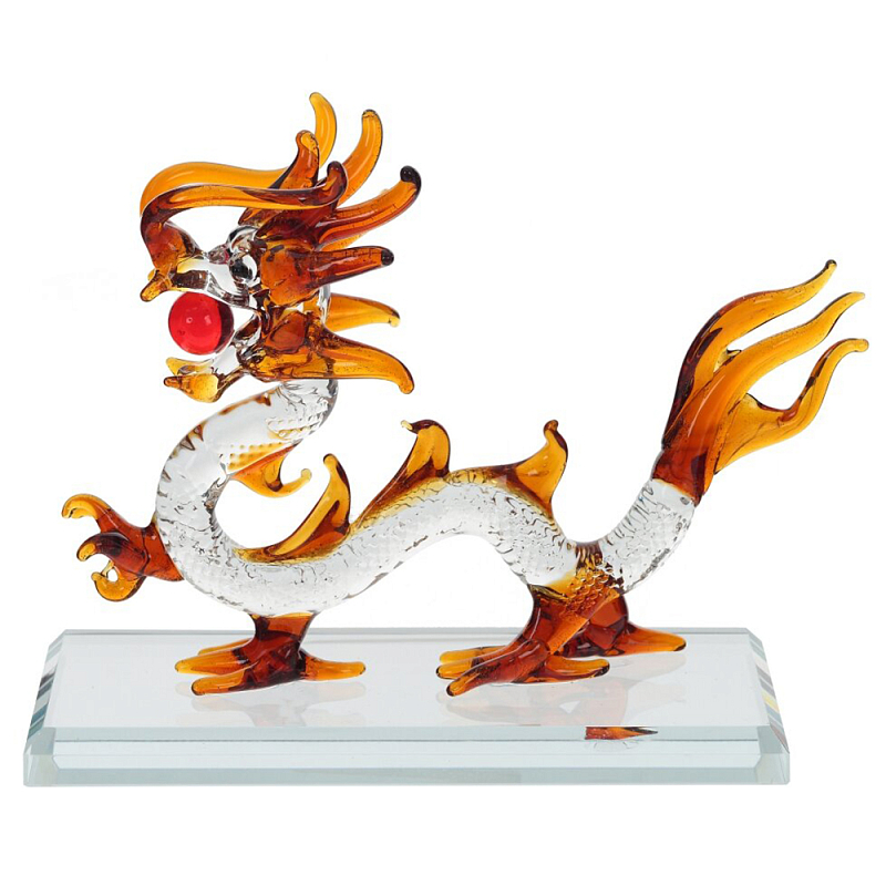 Декоративная стеклянная статуэтка Дракон Glass Dragon Statuette Прозрачное Стекло Янтарный Красный Декоративная стеклянная статуэтка Дракон Glass Dragon Statuette Прозрачное Стекло Янтарный Красный в Рязани | Loft Concept