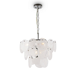 Люстра из белых стеклянных дисков на серебрянном каркасе White Glowing Reflectors варинант исполнения - 3 | Loft Concept в Рязани