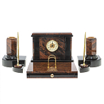 Настольный письменный набор с часами из природного камня обсидиана Royal Stone варинант исполнения - 1 | Loft Concept в Рязани