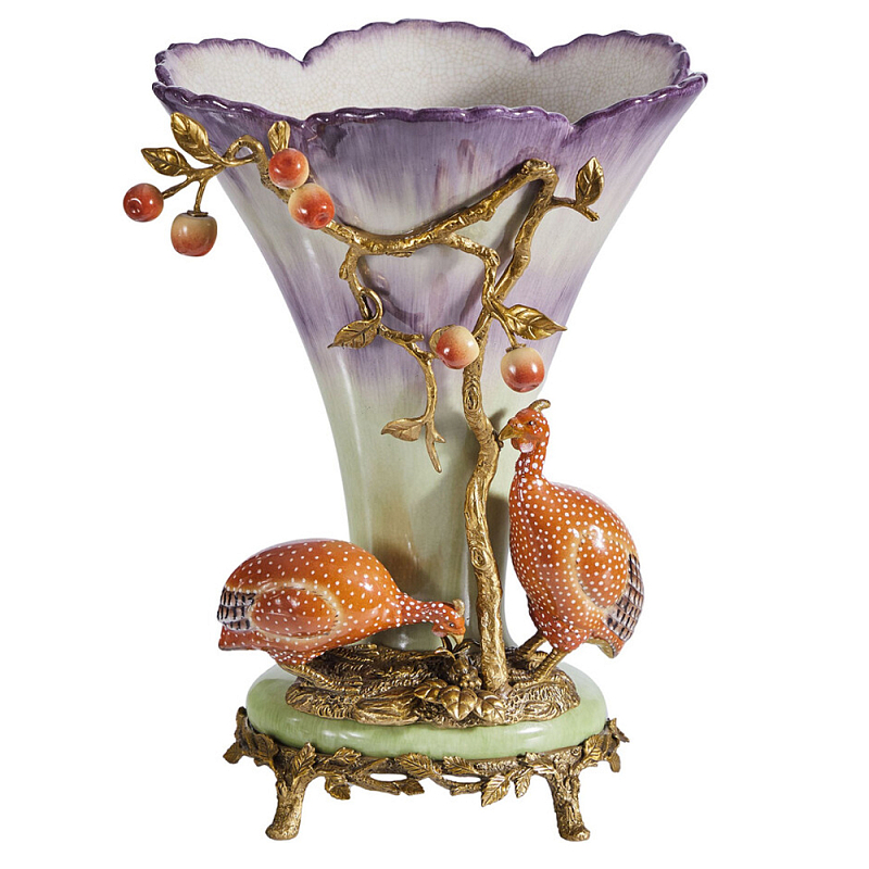 Ваза с цесарками из фарфора с бронзовыми элементами Garden of Eden Бронза Мульти в Рязани | Loft Concept 