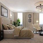 Кровать двуспальная бежевая с основанием из массива дерева с мягким изголовьем Flax Beds варинант исполнения - 4 | Loft Concept в Рязани