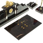 Настольный письменный набор из чёрного обсидиана с декором в виде льва Golden Lion варинант исполнения - 3 | Loft Concept в Рязани