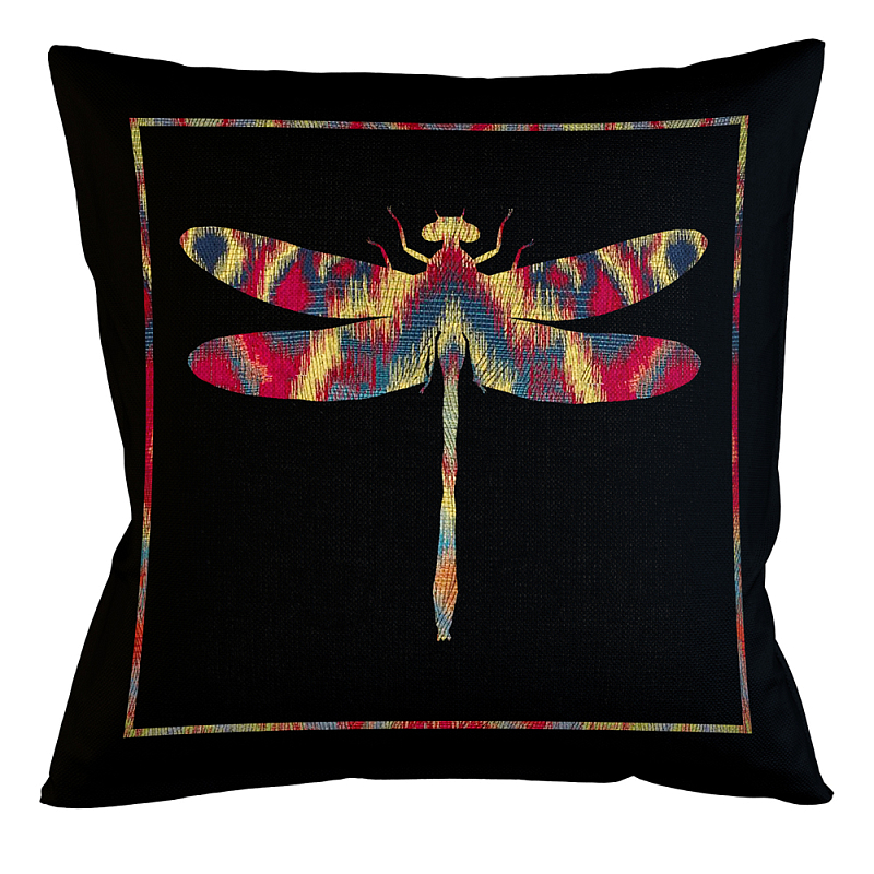 Подушка декоративная стрекоза разноцветная Ikat Pattern Черный Мульти Бежевый Подушка декоративная стрекоза разноцветная Ikat Pattern Черный Мульти Бежевый в Рязани | Loft Concept
