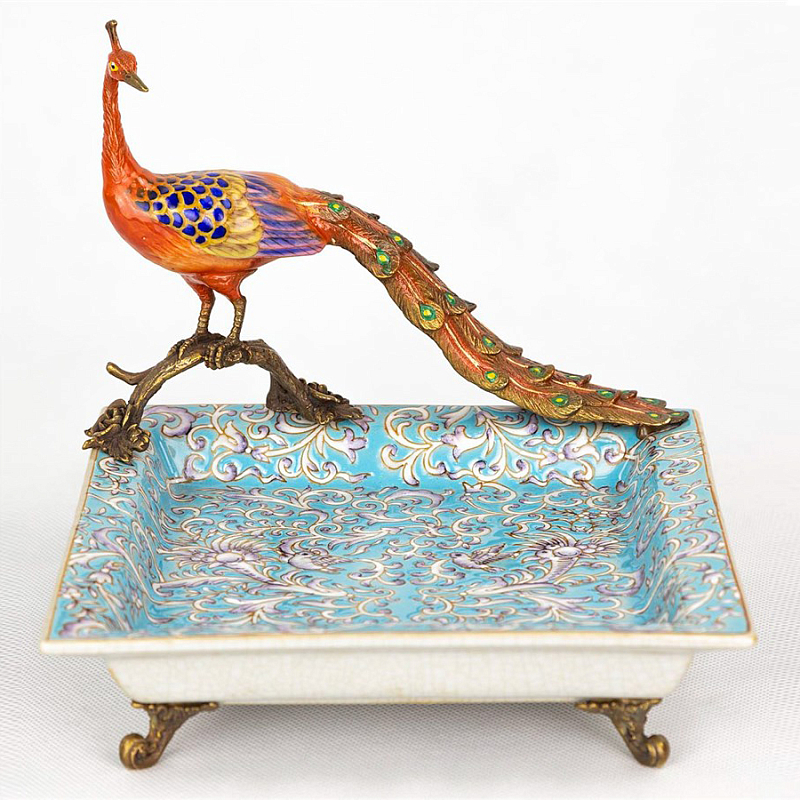 Блюдо Fire Peacock Голубой пастельный Бронза Оранжевый Блюдо Fire Peacock Голубой пастельный Бронза Оранжевый в Рязани | Loft Concept