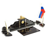 Настольный письменный набор из чёрного обсидиана с декором в виде льва Golden Lion варинант исполнения - 2 | Loft Concept в Рязани