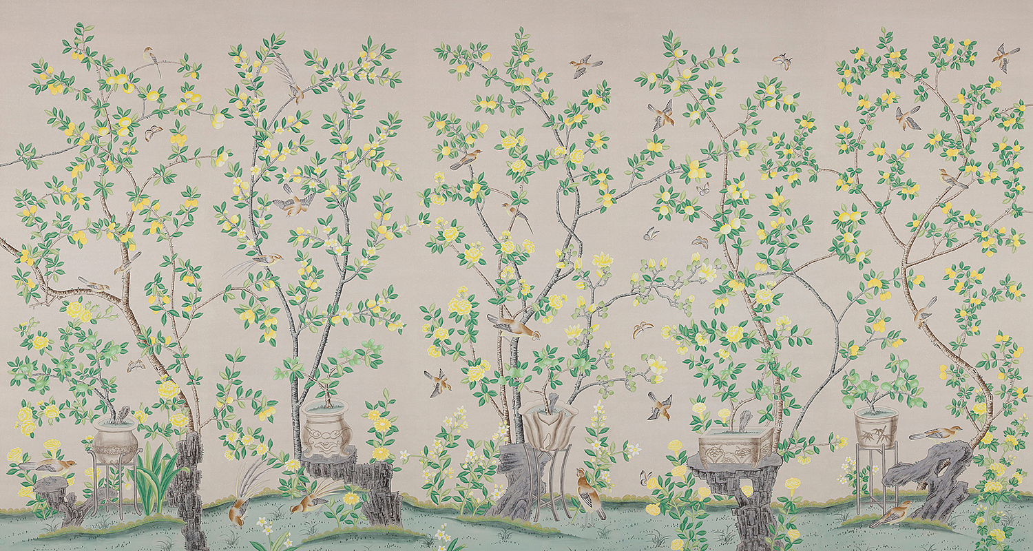 Обои ручная роспись Jardinieres & Citrus Trees Silver metallic Обои ручная роспись Jardinieres & Citrus Trees Silver metallic - Loft-Concept в Рязани