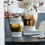 Ваза белая с крышкой и золотистыми фрагментами Chinoiserie Ceramics варинант исполнения - 1 | Loft Concept в Рязани