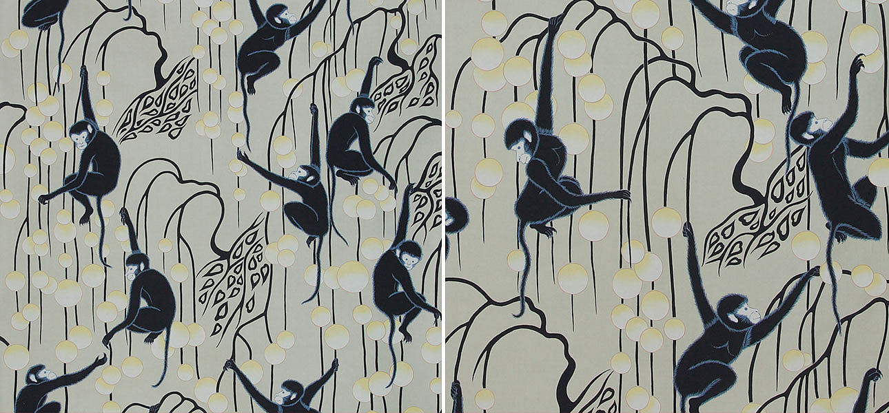 Обои ручная роспись Deco Monkeys Terracotta on Icefield dyed silk Обои ручная роспись Deco Monkeys Terracotta on Icefield dyed silk - Loft-Concept в Рязани
