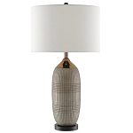 Настольная лампа керамическая с тканевым цилиндрическим абажуром Bullet варинант исполнения - 2 | Loft Concept в Рязани