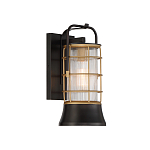 Настенный фонарь цилиндрической формы с рифленым стеклом в золотом каркасе на черном прямоугольном основании Eurofase варинант исполнения - 11 | Loft Concept в Рязани