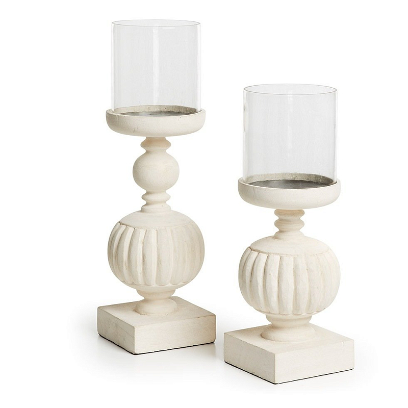 Комплект из 2-х подсвечников Pedestals Белый винтажная патина   в Рязани | Loft Concept 