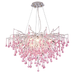 Люстра серебрянная с розовыми стеклянными подвесками в форме капель FAIRYTREE Light варинант исполнения - 3 | Loft Concept в Рязани