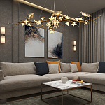 Люстра в виде золотой ветки с цветами и птичками Marvelous Garden варинант исполнения - 2 | Loft Concept в Рязани