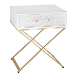 Приставной столик с выдвижным ящиком  White Table Carved Pattern варинант исполнения - 1 | Loft Concept в Рязани