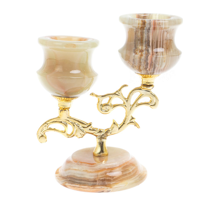 Подсвечник двухрожковый из натурального камня оникс Stone Candlestick Бежевый Золотой Подсвечник двухрожковый из натурального камня оникс Stone Candlestick Бежевый Золотой в Рязани | Loft Concept