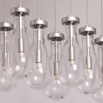 Люстра с 9-ю прозрачными плафонами из стекла в форме капли на прямоугольном потолочном основании цвета хром Lucid Rain  варинант исполнения - 4 | Loft Concept в Рязани