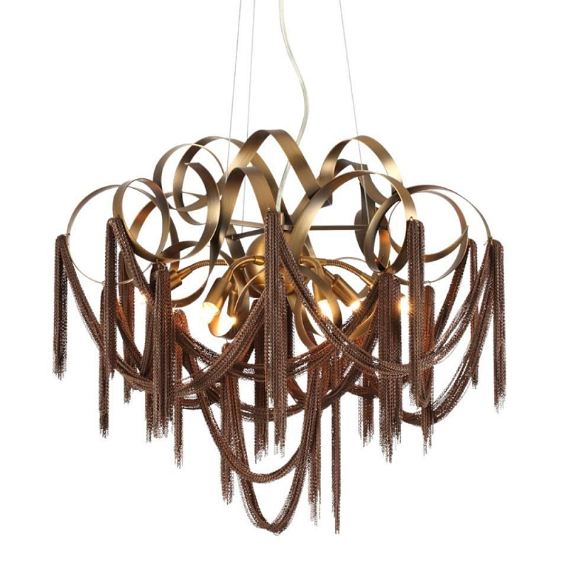 Люстра подвесная с переплетенными металлическими лентами и цепочками Atlantis Chain Черный Коричневый в Рязани | Loft Concept 