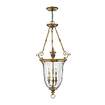 Подвесной светильник латунный с рифленым прозрачным плафоном и тремя свечеподобными лампами в классическом стиле Hinkley варинант исполнения - 2 | Loft Concept в Рязани