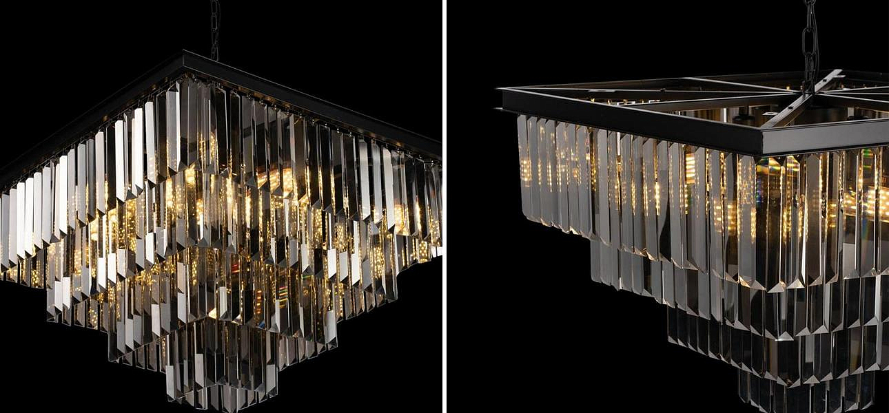 Квадратная Люстра RH 1920s Odeon Black iron Four layers Серое Стекло 60х60 Квадратная Люстра RH 1920s Odeon Black iron Four layers Серое Стекло 60х60 - Loft-Concept в Рязани