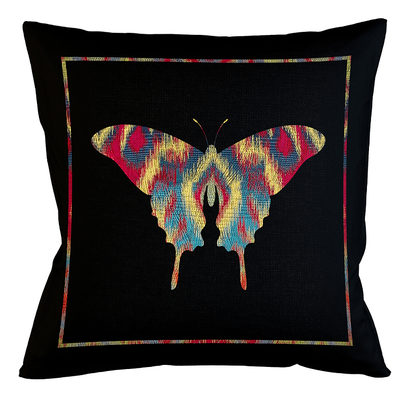 Подушка декоративная бабочка разноцветная Ikat Pattern Черный Мульти Бежевый Подушка декоративная бабочка разноцветная Ikat Pattern Черный Мульти Бежевый в Рязани | Loft Concept