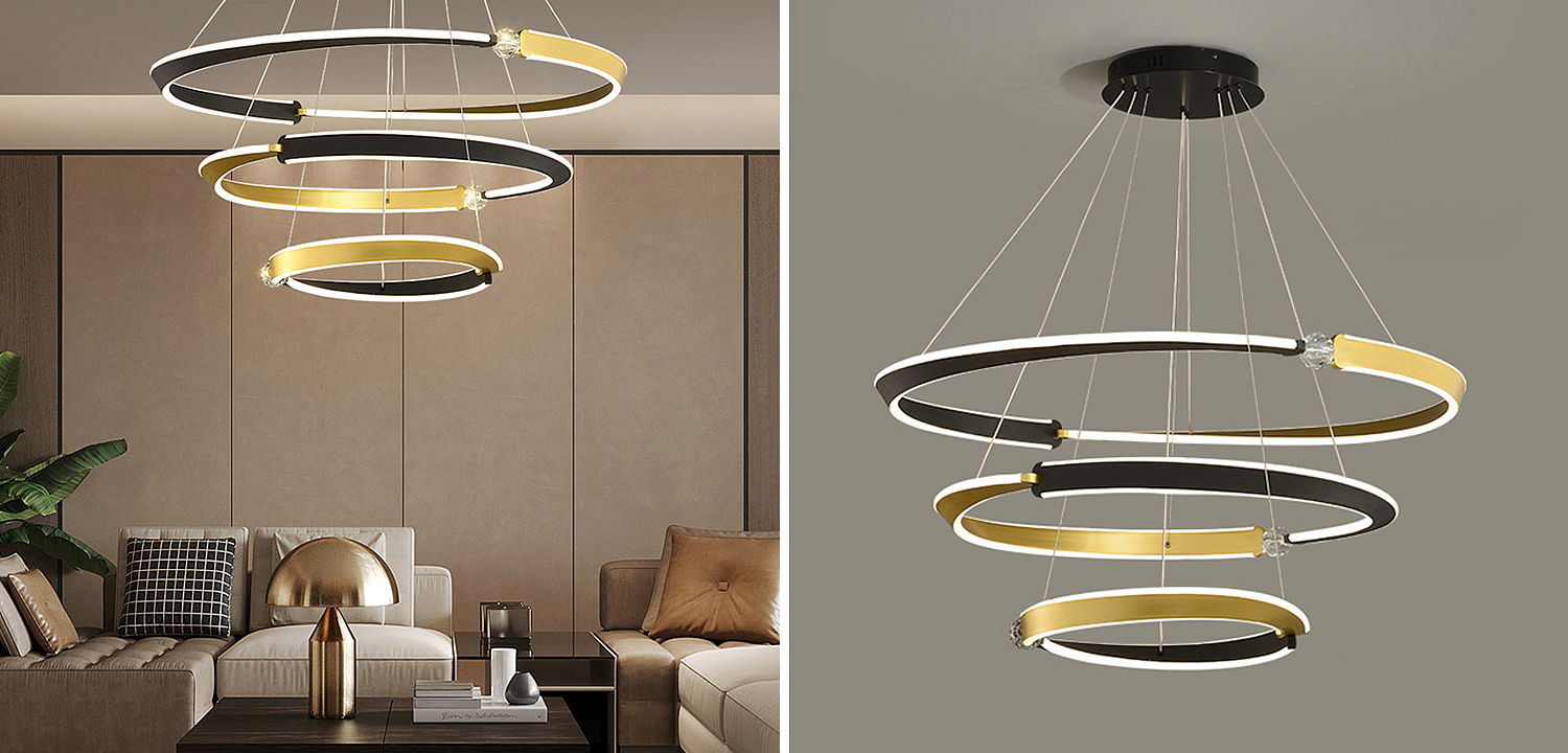 Люстра Кольца Ring Horizontal Cyril Три кольца Черный Золотой Люстра Кольца Ring Horizontal Cyril Три кольца Черный Золотой - Loft-Concept в Рязани