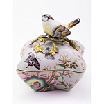 Шкатулка фиолетового цвета с рисунком бабочек и крышкой с фигуркой птицы на ветке Eden Garden варинант исполнения - 2 | Loft Concept в Рязани