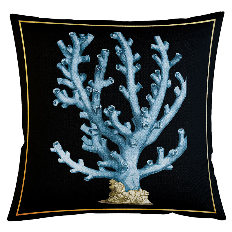 Декоративная подушка Blue Coral Бежевый Черный Морская синь Декоративная подушка Blue Coral Бежевый Черный Морская синь в Рязани | Loft Concept