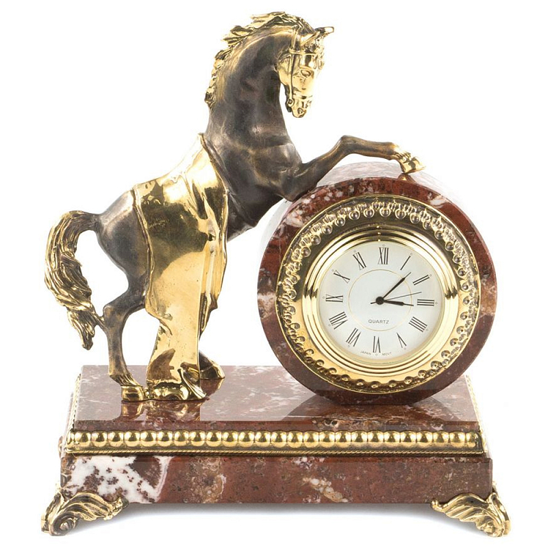 Часы настольные бронзовые с декором в виде коня Horse Stone Clock Коричневый Зеленый Бронза Черный Белый Часы настольные бронзовые с декором в виде коня Horse Stone Clock Коричневый Зеленый Бронза Черный Белый в Рязани | Loft Concept