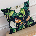 Декоративная подушка чёрная с изображением птиц и цветов Blooming Birds 2 варинант исполнения - 2 | Loft Concept в Рязани