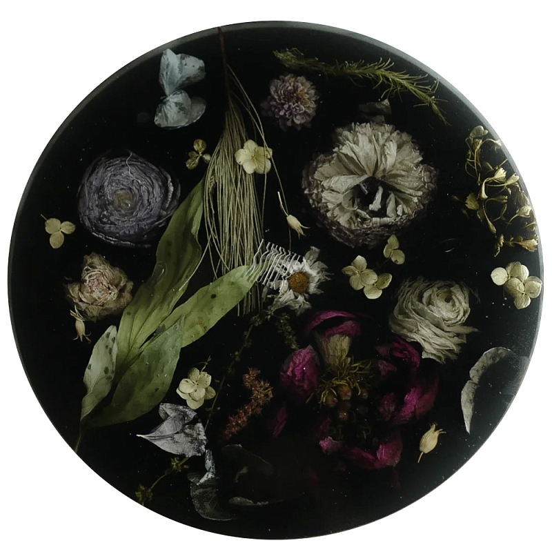 Круглый поднос из эпоксидной смолы с цветами черный Epoxy Resin Flowers Tray Black Черный Мульти Круглый поднос из эпоксидной смолы с цветами черный Epoxy Resin Flowers Tray Black Черный Мульти в Рязани | Loft Concept