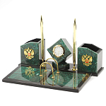 Настольный письменный набор из змеевика с часами и гербом Successful Leader варинант исполнения - 2 | Loft Concept в Рязани