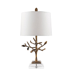 Настольная лампа с кремовым льняным цилиндрическим абажуром и ножкой в форме золотистой ветки Gilded Nola варинант исполнения - 7 | Loft Concept в Рязани