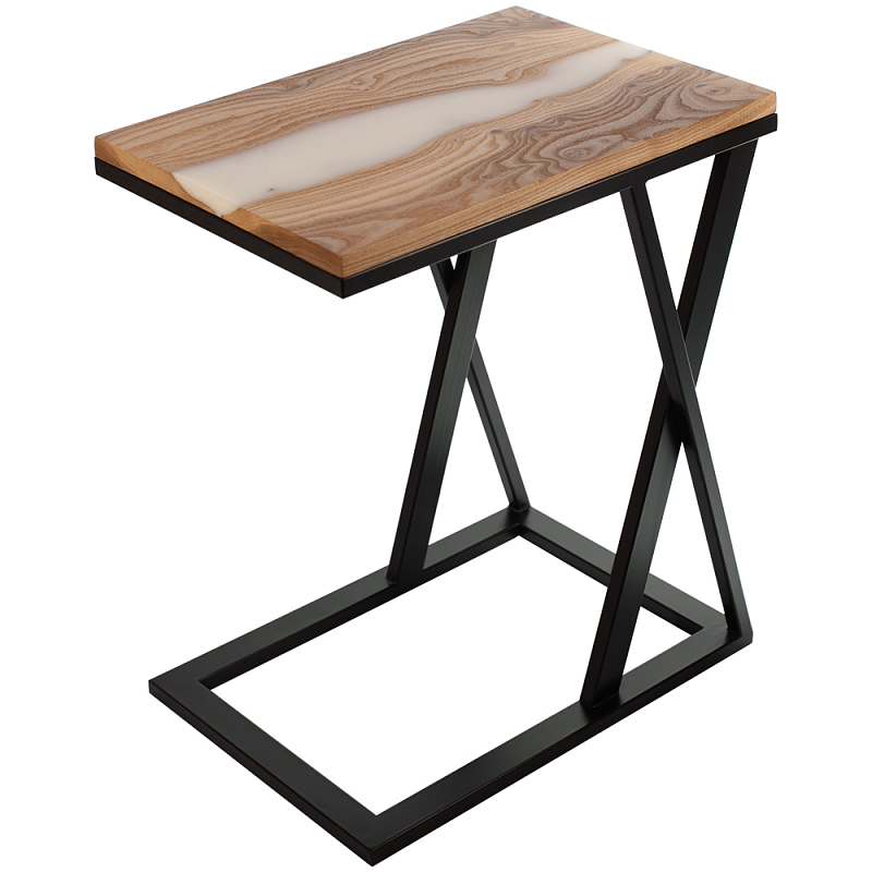 Кофейный столик со столешницей карагач и эпоксидной смолы Trina Coffee Table Древесина Белый Черный Кофейный столик со столешницей карагач и эпоксидной смолы Trina Coffee Table Древесина Белый Черный в Рязани | Loft Concept