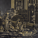 Обои ручная роспись Views of Italy Gold Outline варинант исполнения - 1 | Loft Concept в Рязани