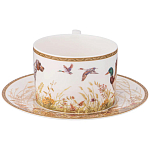 Чайная пара из фарфора с изображением собаки и уток 300 мл Hunting Porcelain Collection варинант исполнения - 2 | Loft Concept в Рязани
