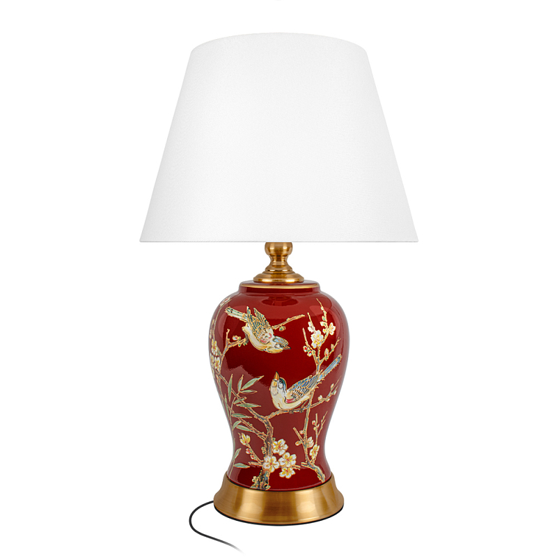 Настольная лампа бордовая с изображением птиц Slip Away Белый Красный Бронза в Рязани | Loft Concept 