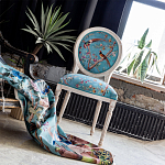Стул из массива бука бирюзовый с изображением птиц и цветов Turquoise Beige Chinoiserie Peach Garden Chair варинант исполнения - 6 | Loft Concept в Рязани