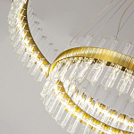 Люстра подвесная двухъярусная с золотистымыми кольцами и прозрачными стеклянными элементами Ring Horizontal варинант исполнения - 3 | Loft Concept в Рязани