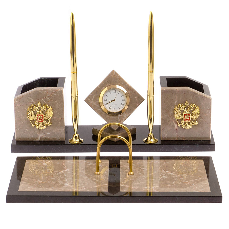 Настольный письменный набор из бежевого мрамора с часами Marble Accessory Бежевый Черный Золотой Настольный письменный набор из бежевого мрамора с часами Marble Accessory Бежевый Черный Золотой в Рязани | Loft Concept