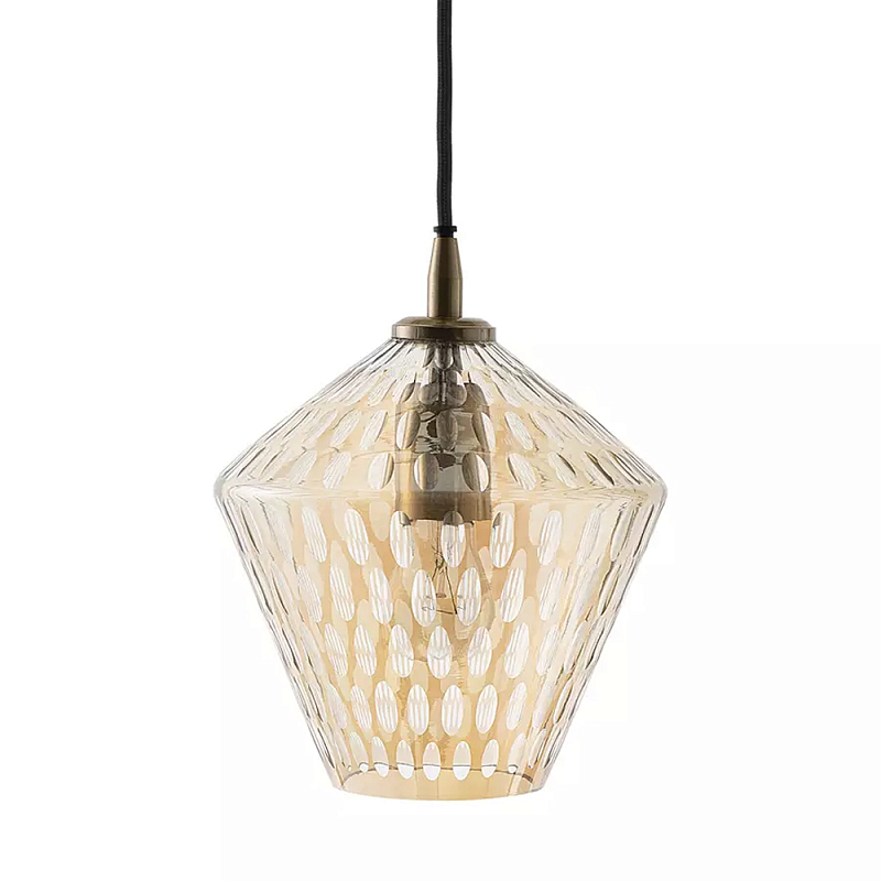 Подвесной светильник с плафоном из стекла с рельефным узором Glass Pattern Lamp Янтарный Подвесной светильник с плафоном из стекла с рельефным узором Glass Pattern Lamp Янтарный в Рязани | Loft Concept